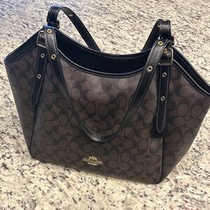 Coach Dark Brown and Black Signature Tote